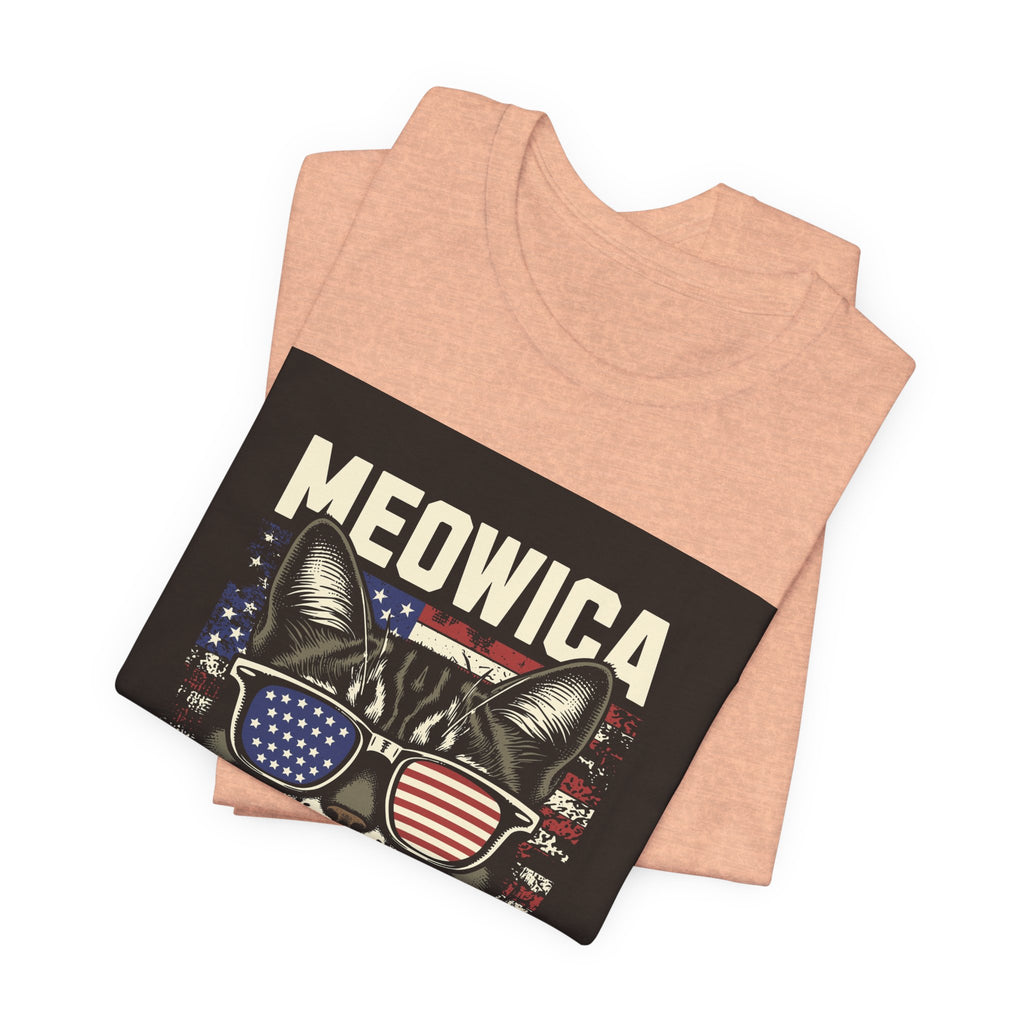 Meowica Cat Tee — Patriotic USA Flag Sunglasses Graphic T-Shirt