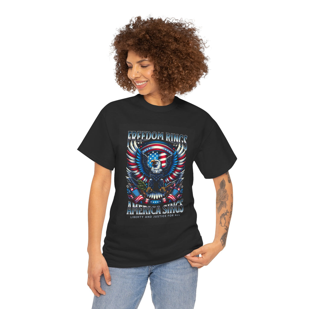 Eagle & American Flag Tee — "Freedom Rings, America Sings" Patriotic T-Shirt
