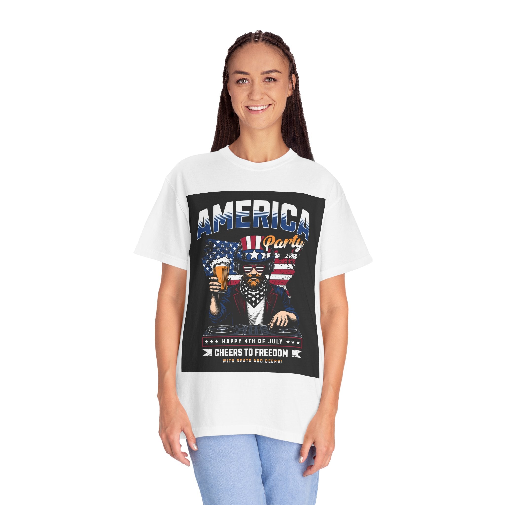 America Party T-Shirt — Cheers to Freedom 4th of July Patriotic Tee