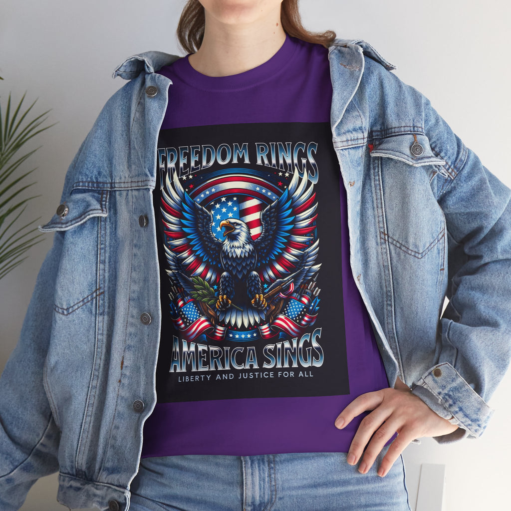 Eagle & American Flag Tee — "Freedom Rings, America Sings" Patriotic T-Shirt