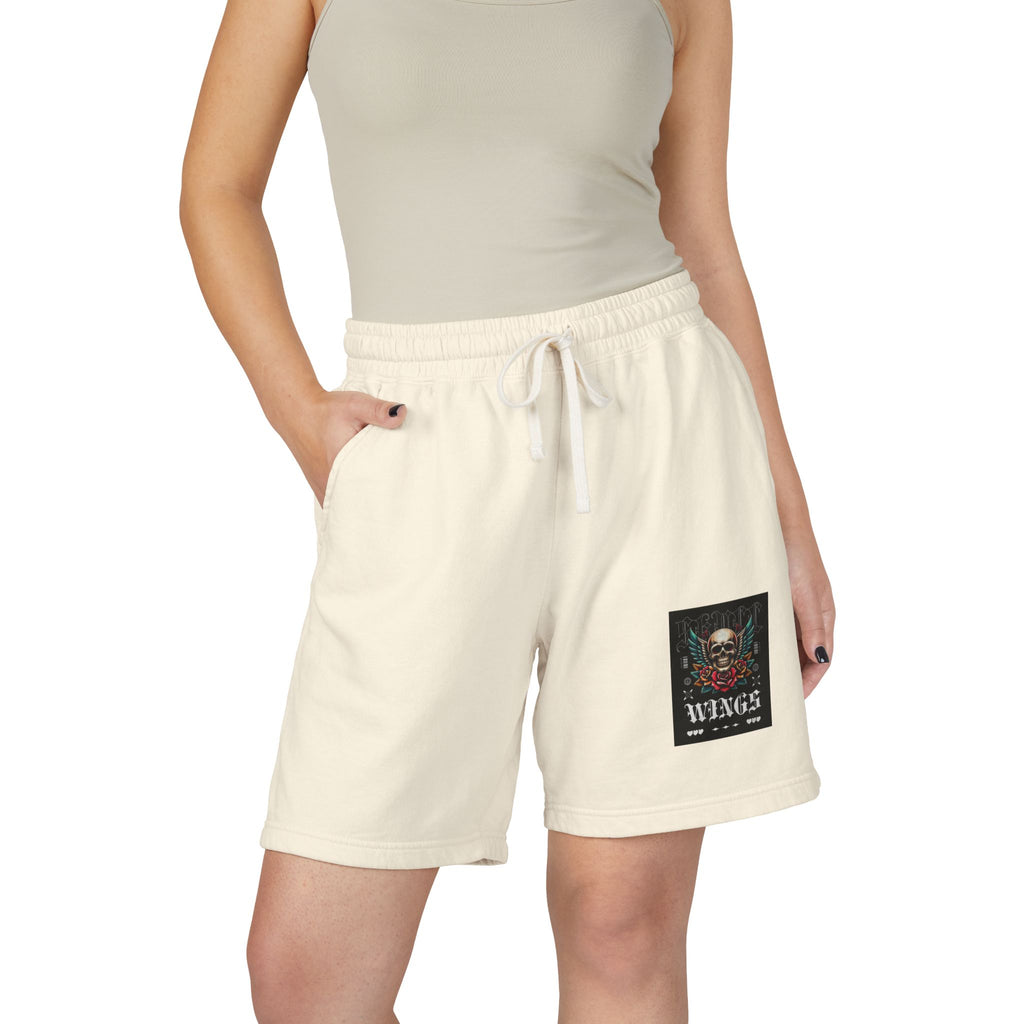 Skull & Wings Fleece Sweat Shorts — Lightweight Garment-Dyed Lounge Shorts