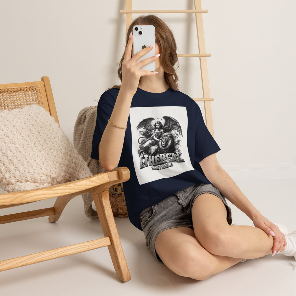 Angel & Lion Graphic Tee — "Ethereal" Vintage Gothic Streetwear