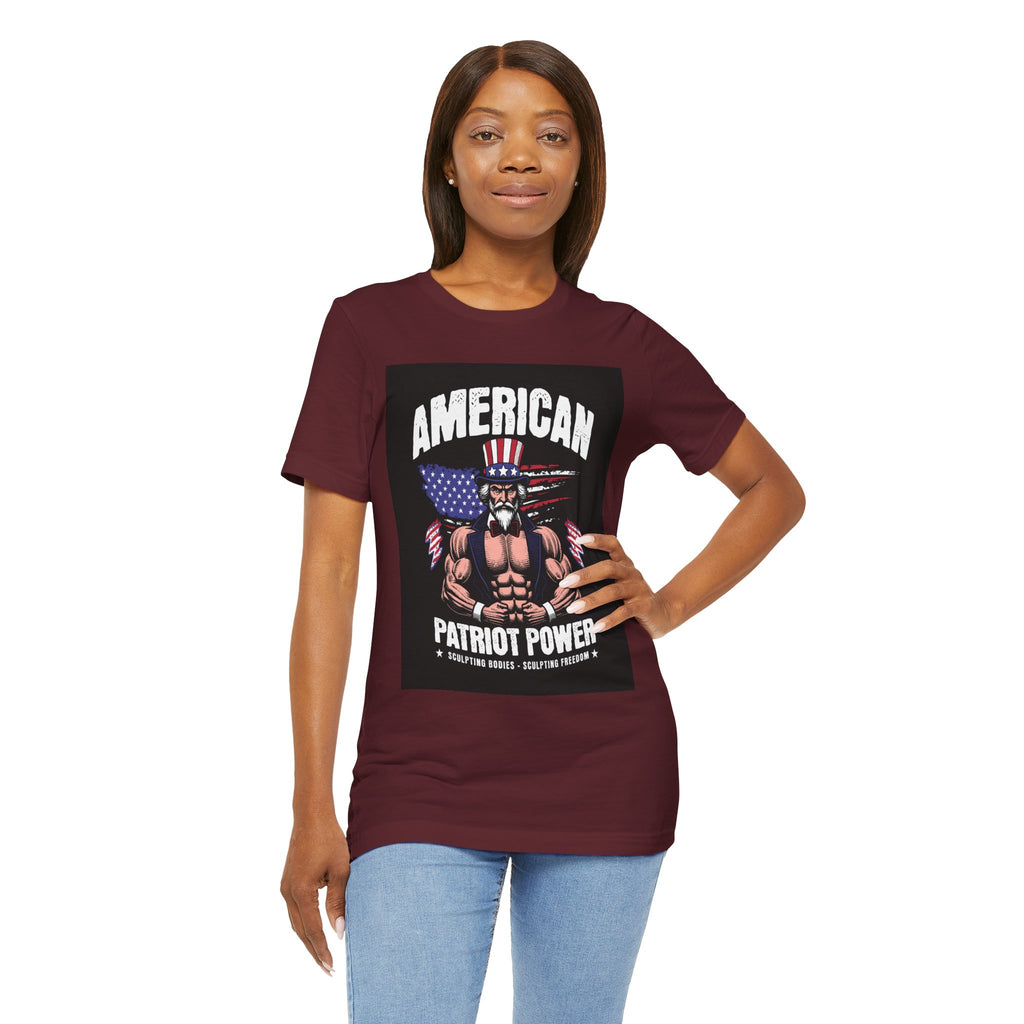 Patriot Power T-Shirt — American Flag Uncle Sam Muscle Graphic Tee