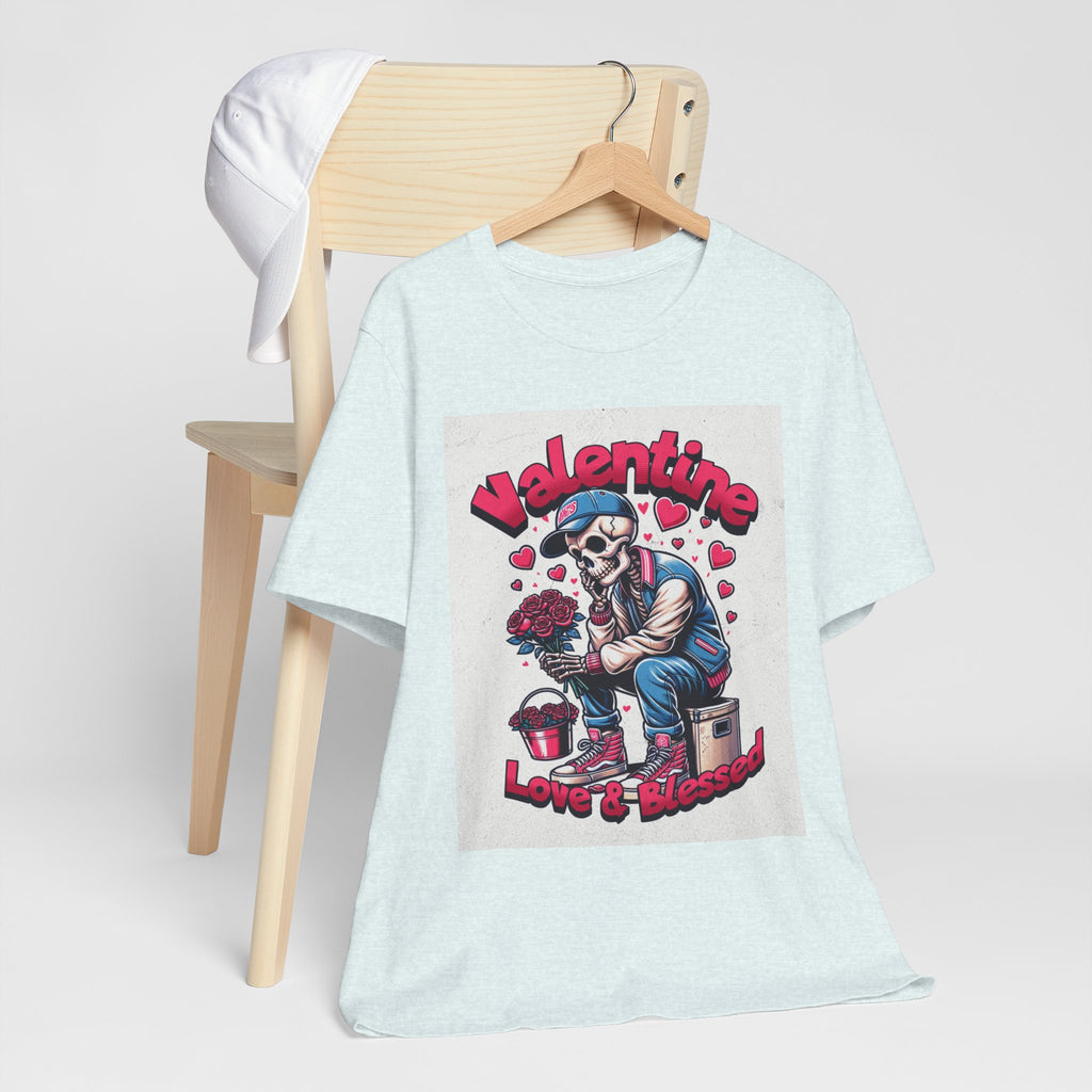Valentine Skull T-Shirt – "Love & Blessed" Gothic Valentine Tee