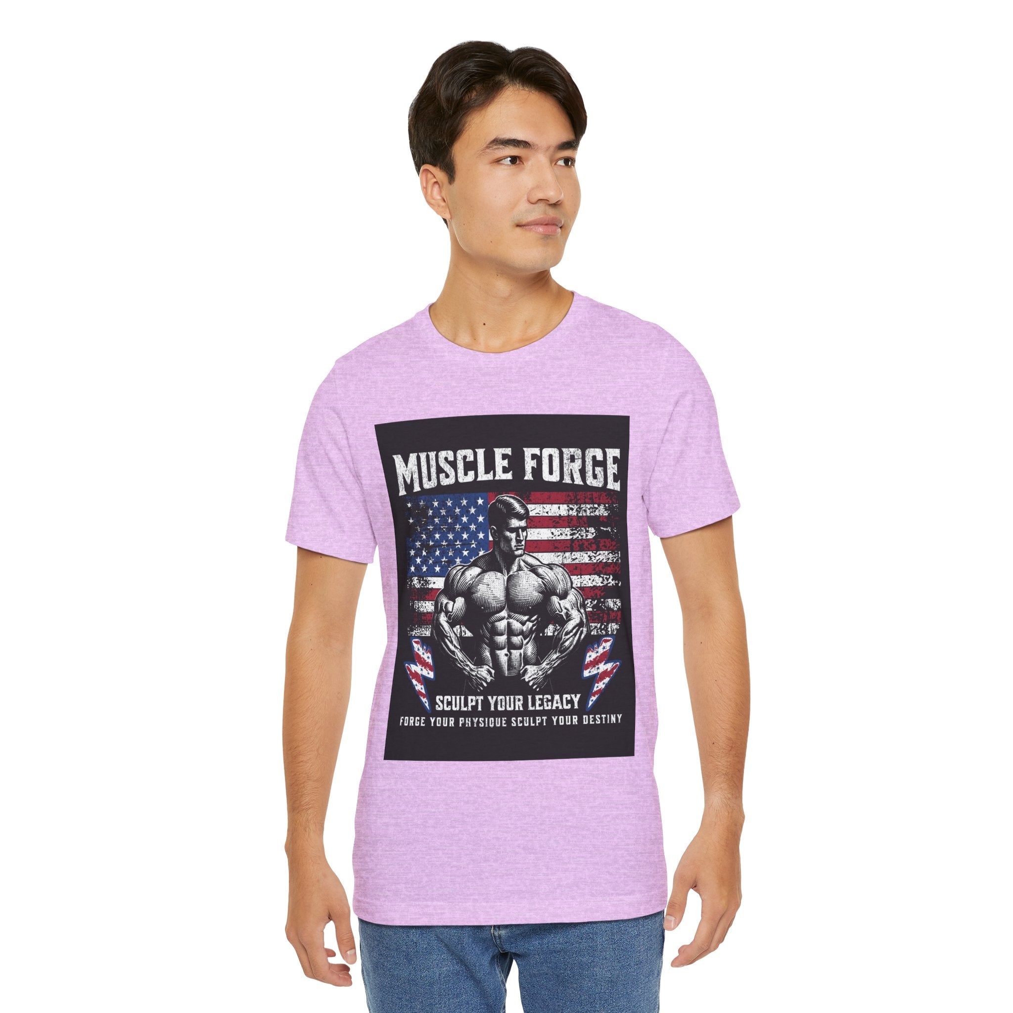 Muscle Forge American Flag Gym Tee — "Sculpt Your Legacy" Fitness T-Shirt