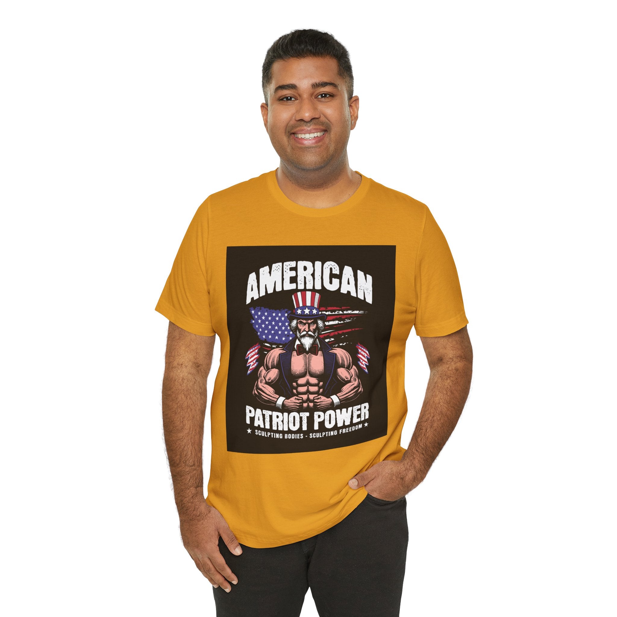 Patriot Power T-Shirt — American Flag Uncle Sam Muscle Graphic Tee