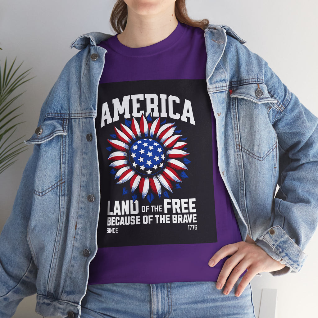 Patriotic America Tee — "Land of the Free Because of the Brave" Cotton T-Shirt