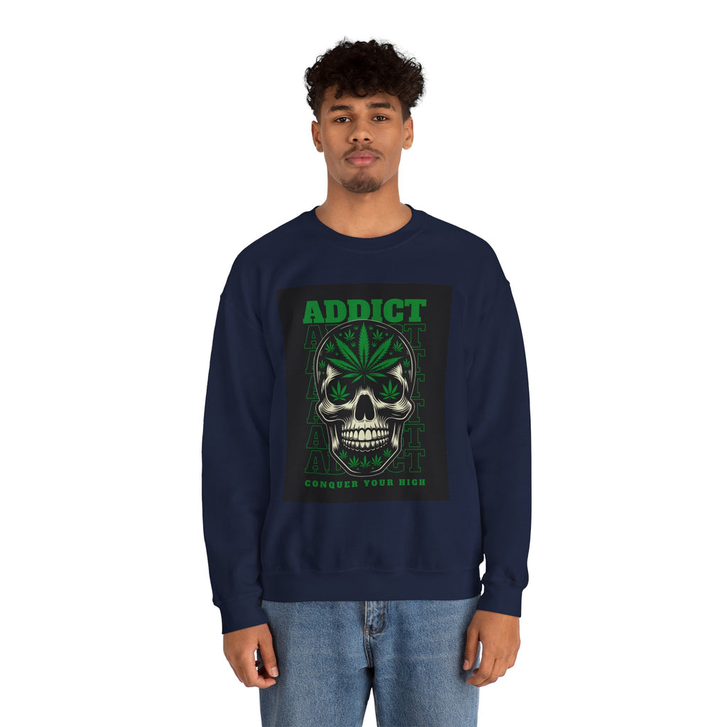 Skull & Cannabis 'Addict' Crewneck Sweatshirt — Conquer Your High Graphic Sweatshirt
