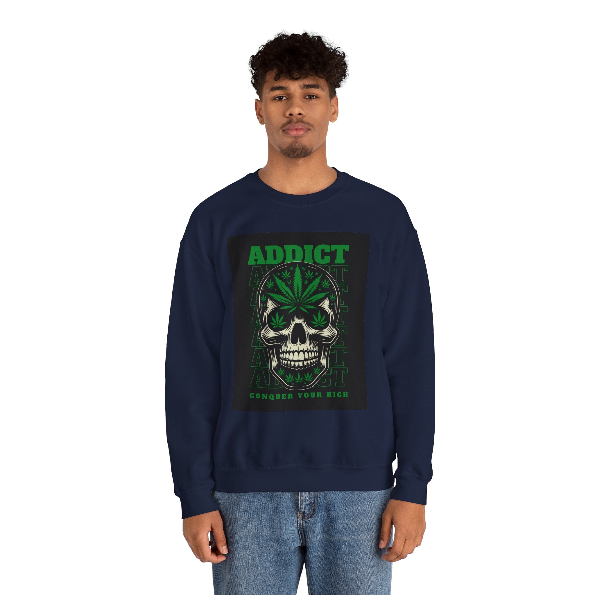 Skull & Cannabis 'Addict' Crewneck Sweatshirt — Conquer Your High Graphic Sweatshirt