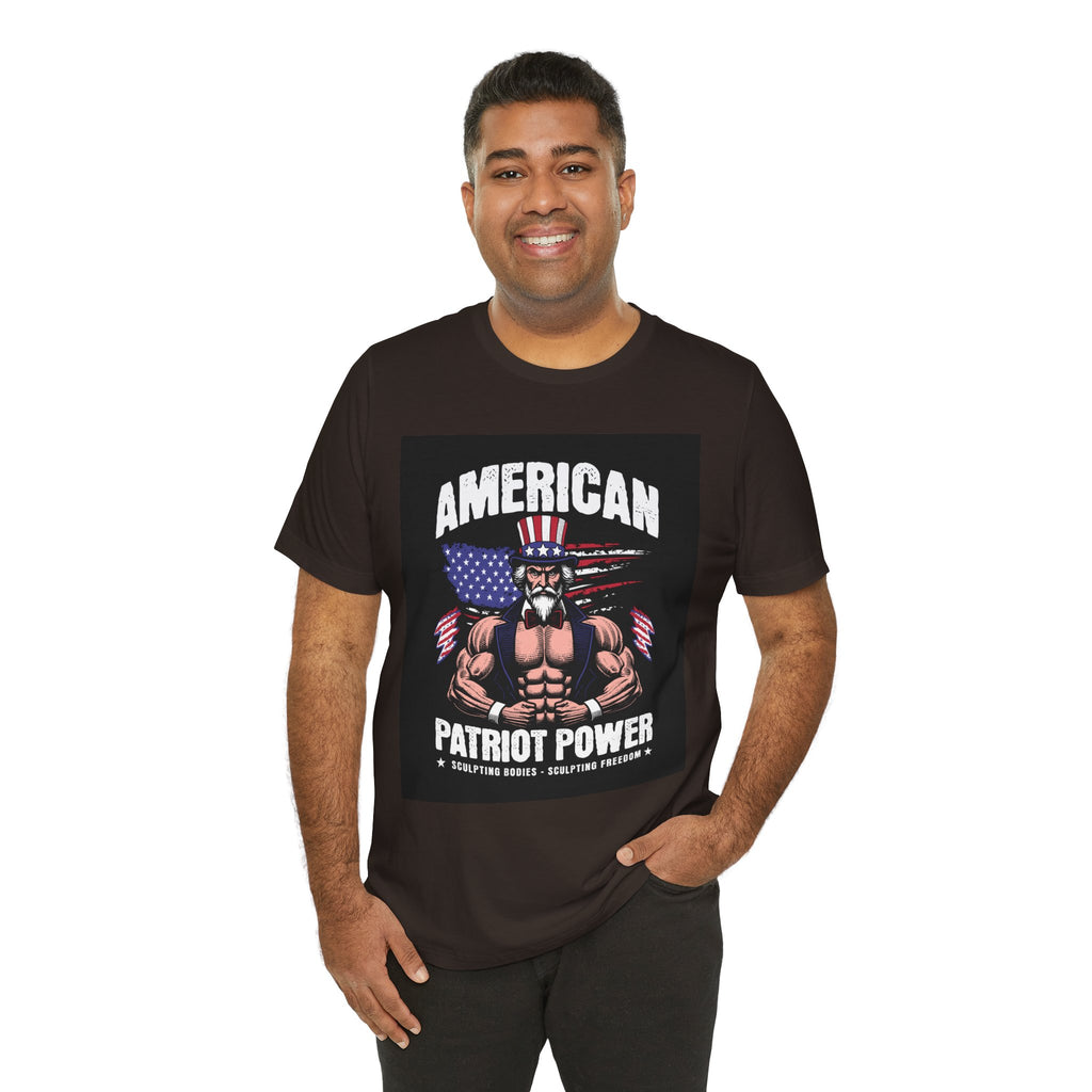 Patriot Power T-Shirt — American Flag Uncle Sam Muscle Graphic Tee