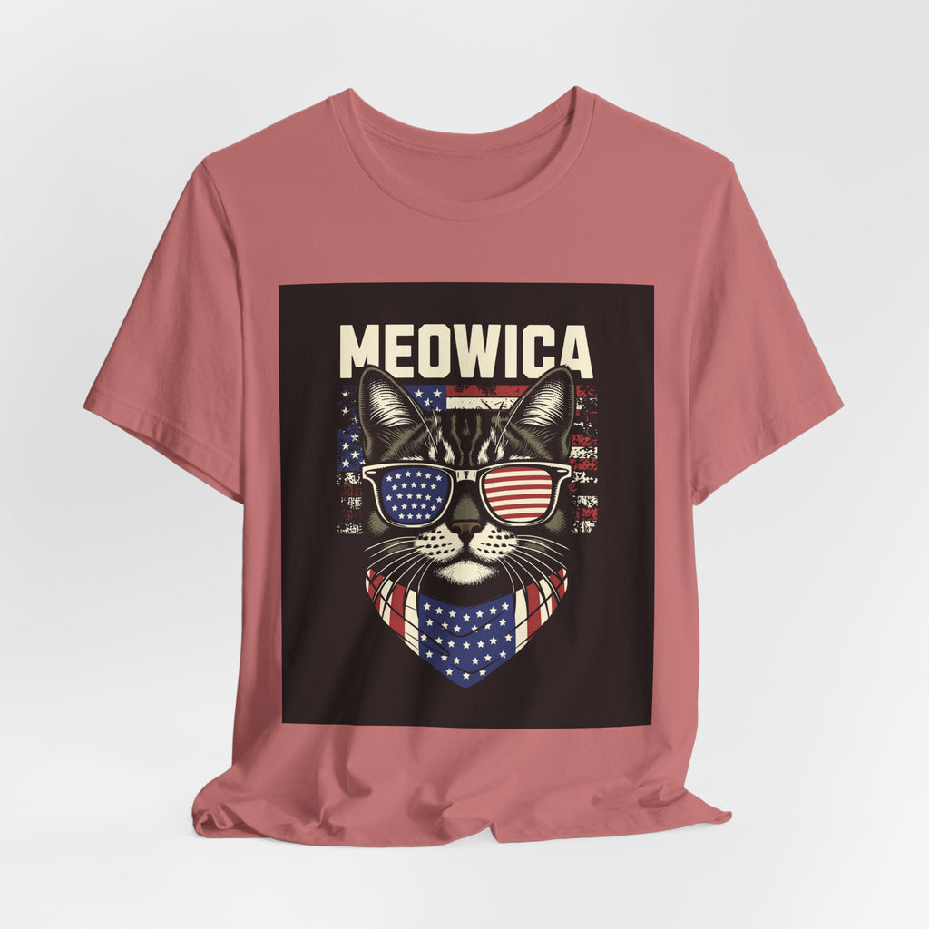 Meowica Cat Tee — Patriotic USA Flag Sunglasses Graphic T-Shirt