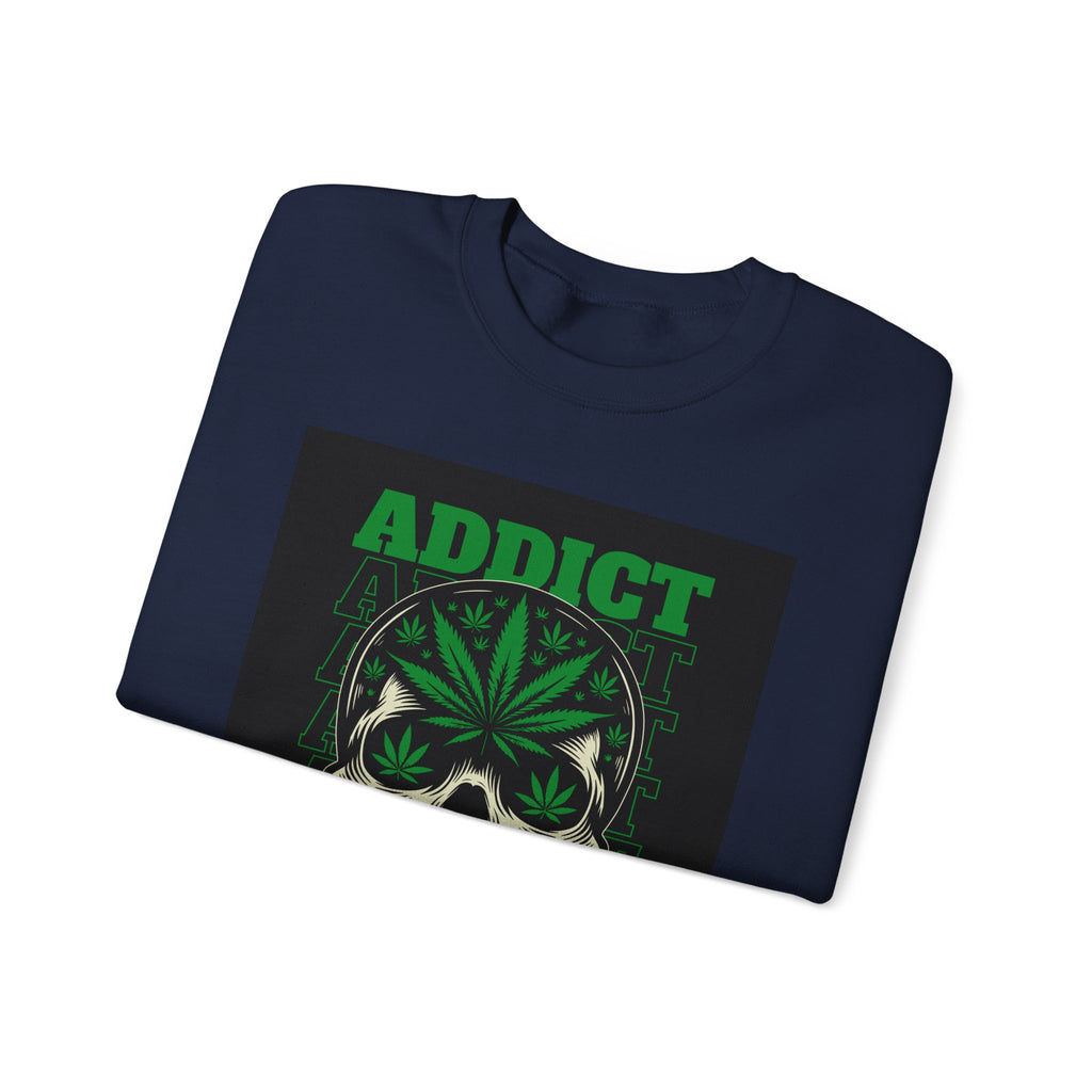 Skull & Cannabis 'Addict' Crewneck Sweatshirt — Conquer Your High Graphic Sweatshirt