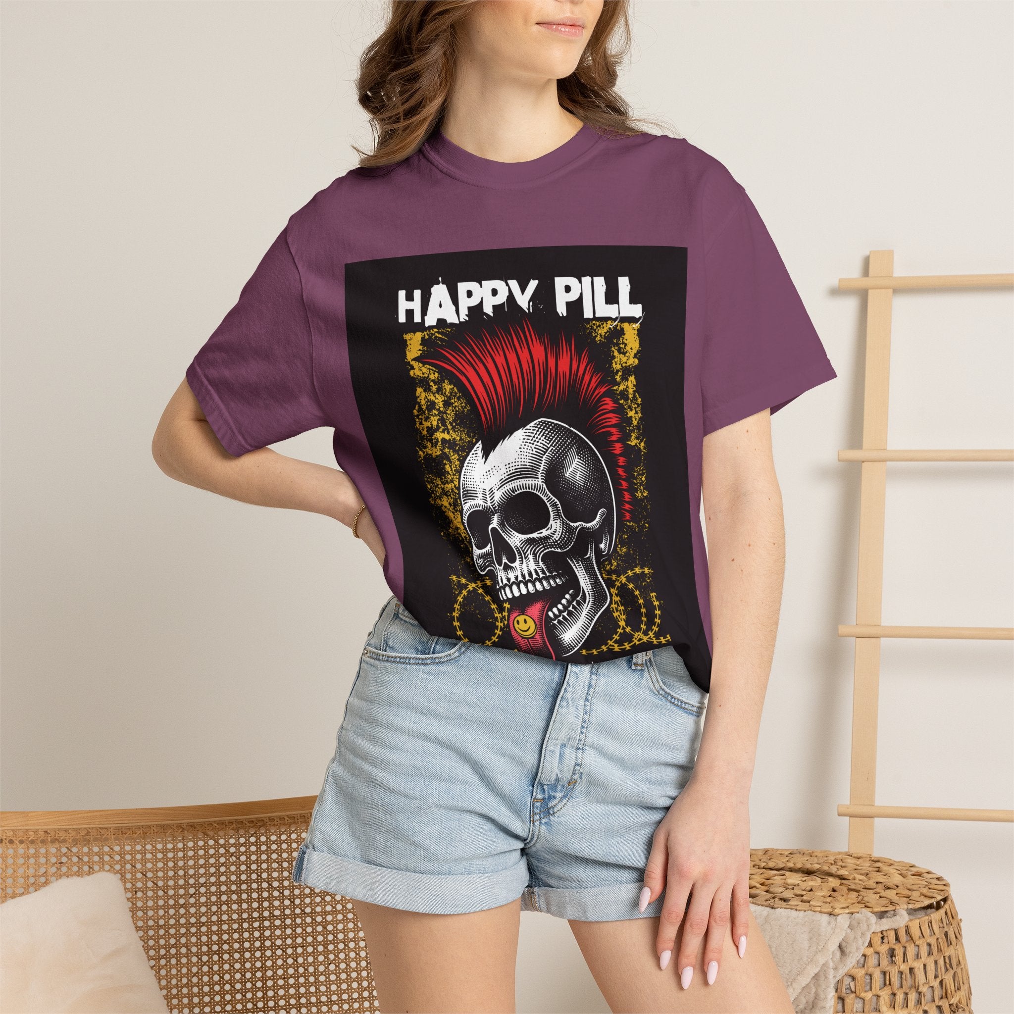 Happy Pill Punk Skull T-Shirt — 'Happy Pill Medication' Graphic Tee