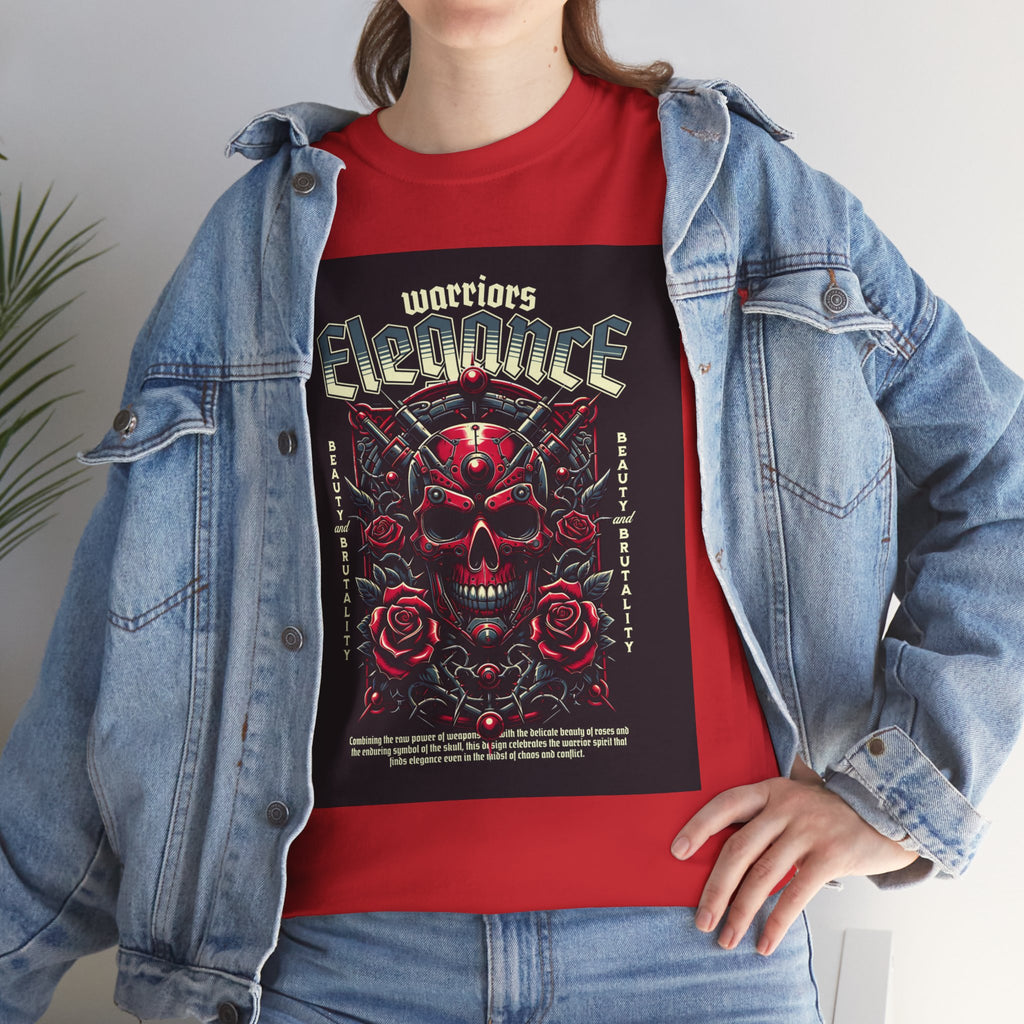 Warriors Electric Skull T‑Shirt — Red Skull & Roses Rock Graphic Tee