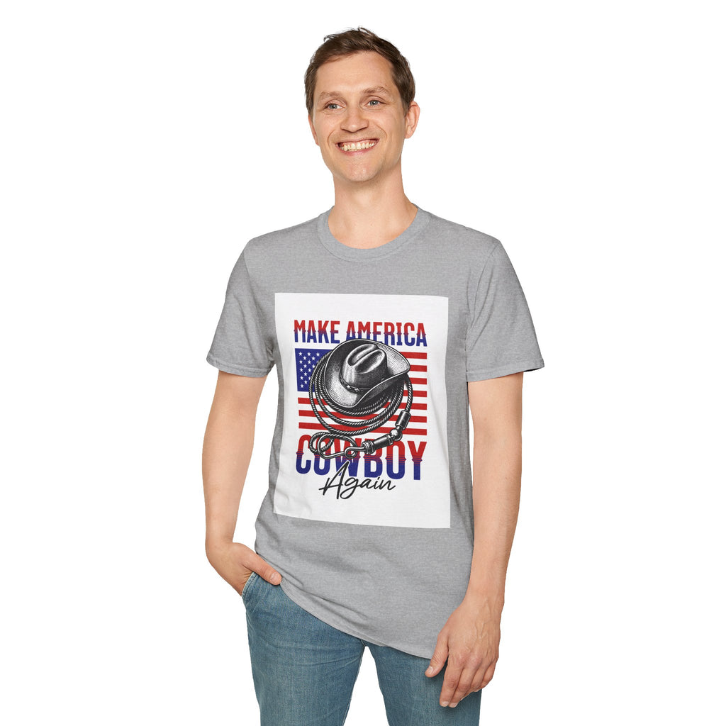 Make America Cowboy Again T-Shirt — Patriotic Western Flag Tee