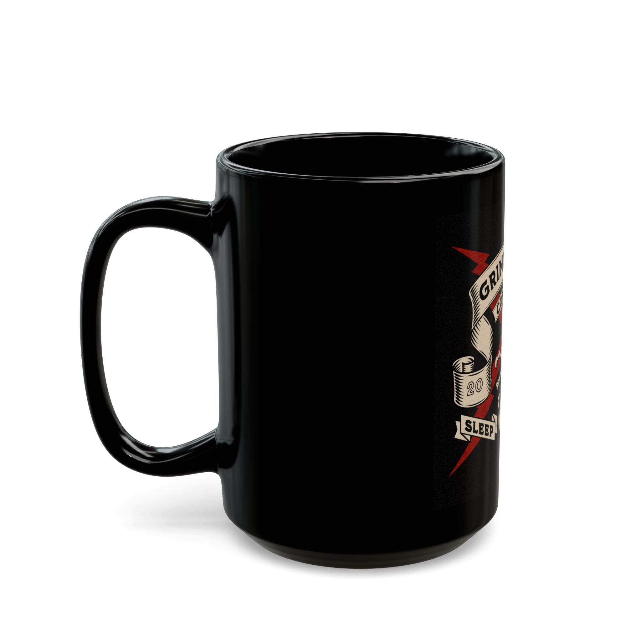 Grindhouse Coffee Co. Black Mug – Skull & Crossbones Coffee Cup (11oz/15oz)