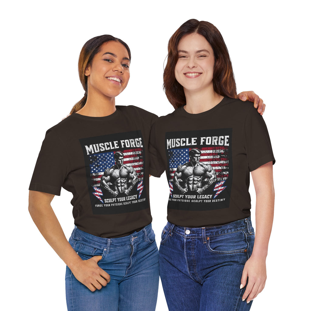 Muscle Forge American Flag Gym Tee — "Sculpt Your Legacy" Fitness T-Shirt