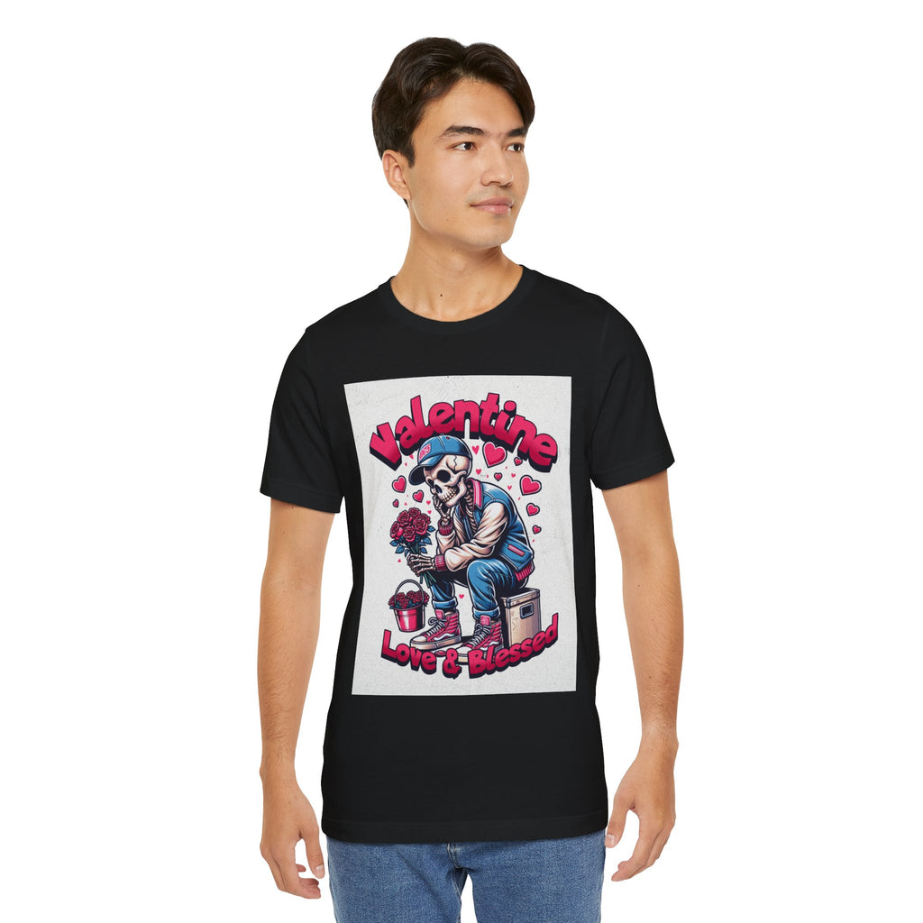 Valentine Skull T-Shirt – "Love & Blessed" Gothic Valentine Tee