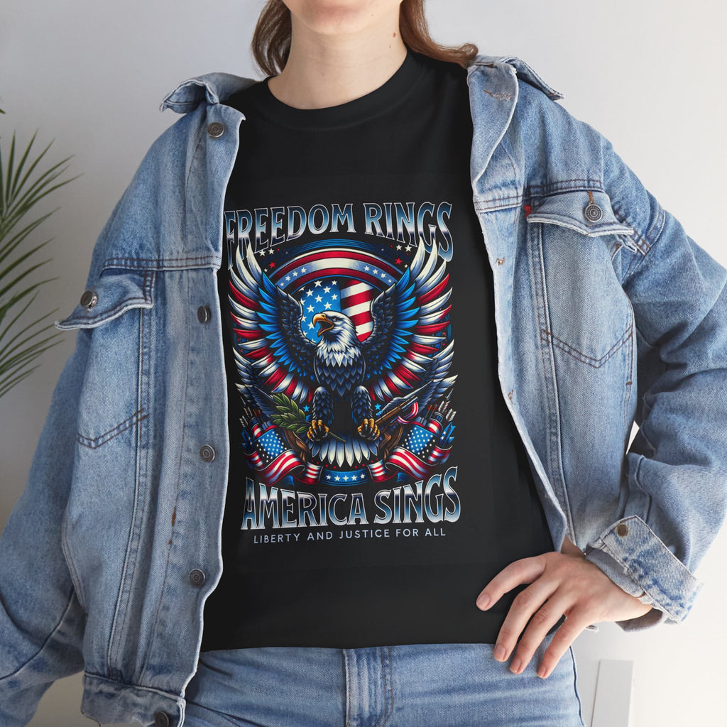 Eagle & American Flag Tee — "Freedom Rings, America Sings" Patriotic T-Shirt