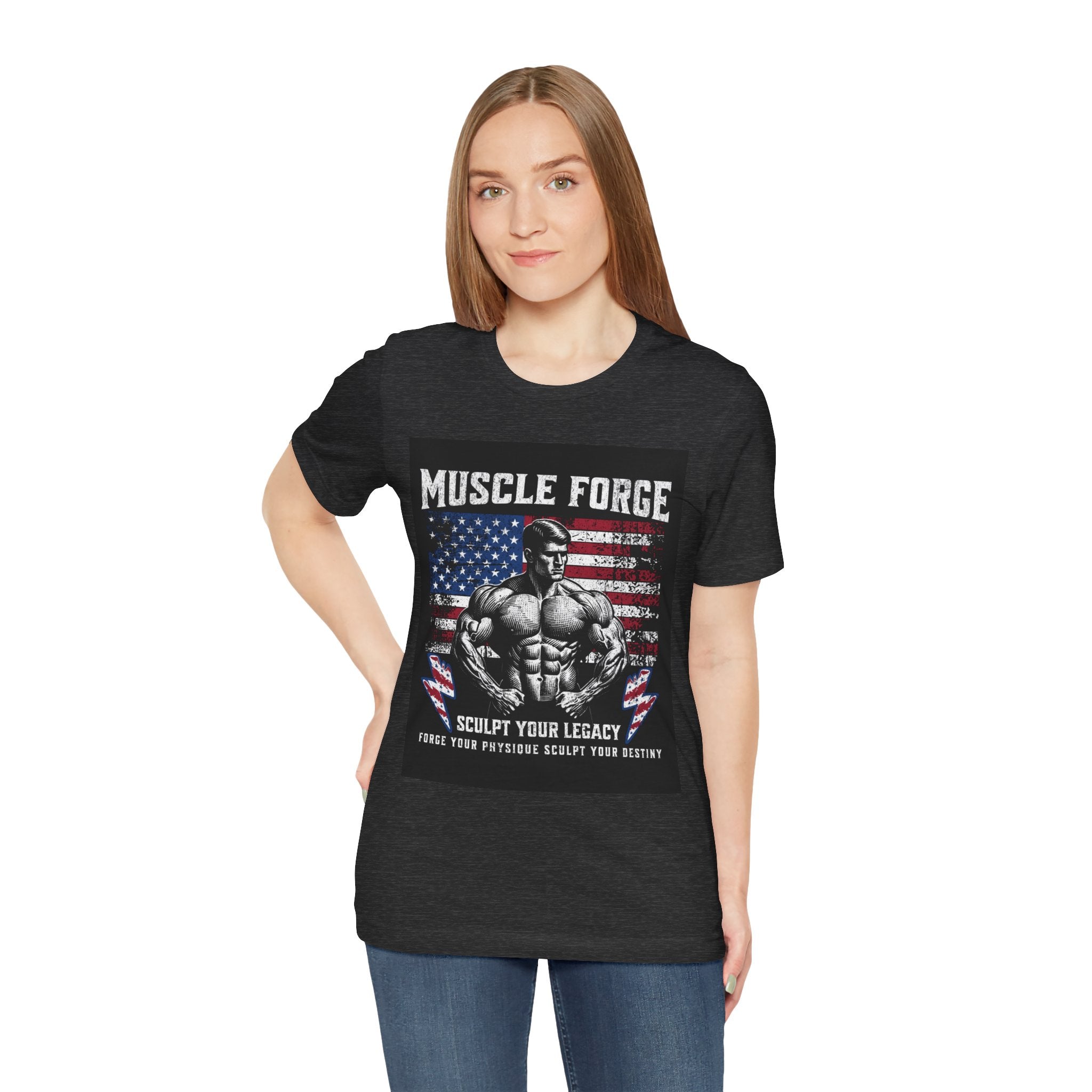 Muscle Forge American Flag Gym Tee — "Sculpt Your Legacy" Fitness T-Shirt