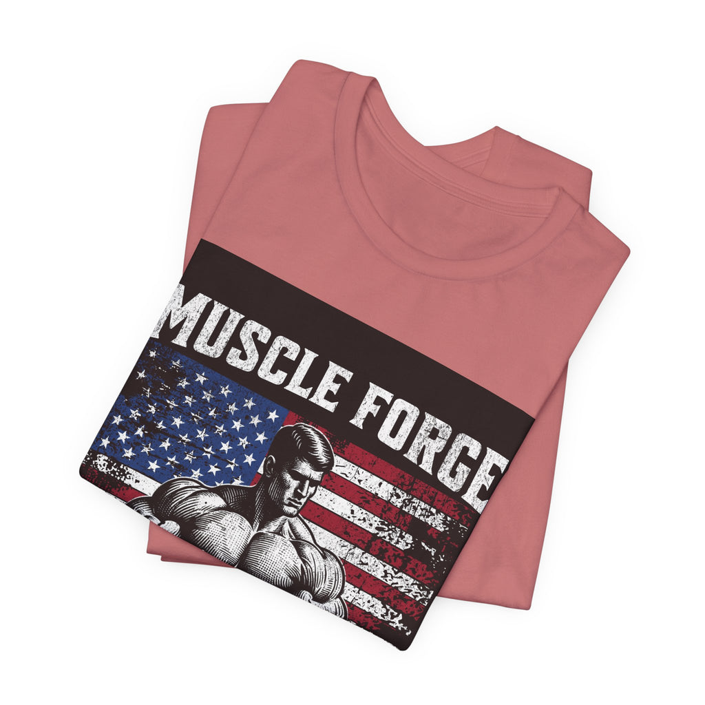 Muscle Forge American Flag Gym Tee — "Sculpt Your Legacy" Fitness T-Shirt