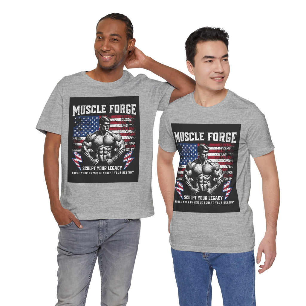 Muscle Forge American Flag Gym Tee — "Sculpt Your Legacy" Fitness T-Shirt