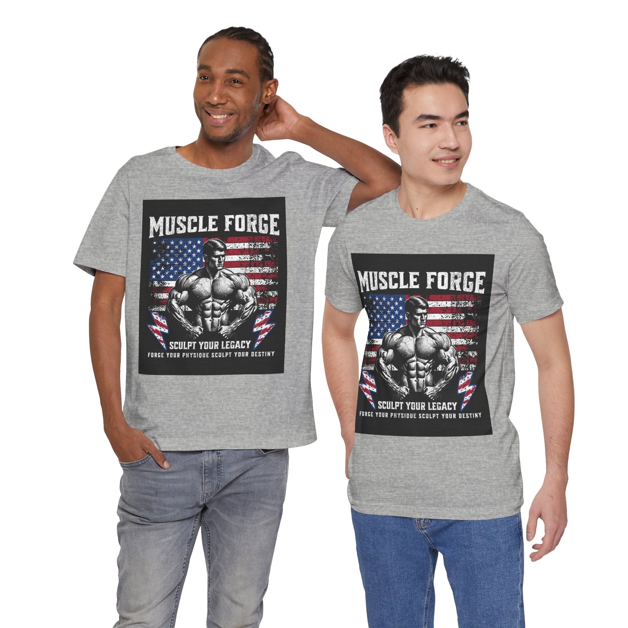 Muscle Forge American Flag Gym Tee — "Sculpt Your Legacy" Fitness T-Shirt