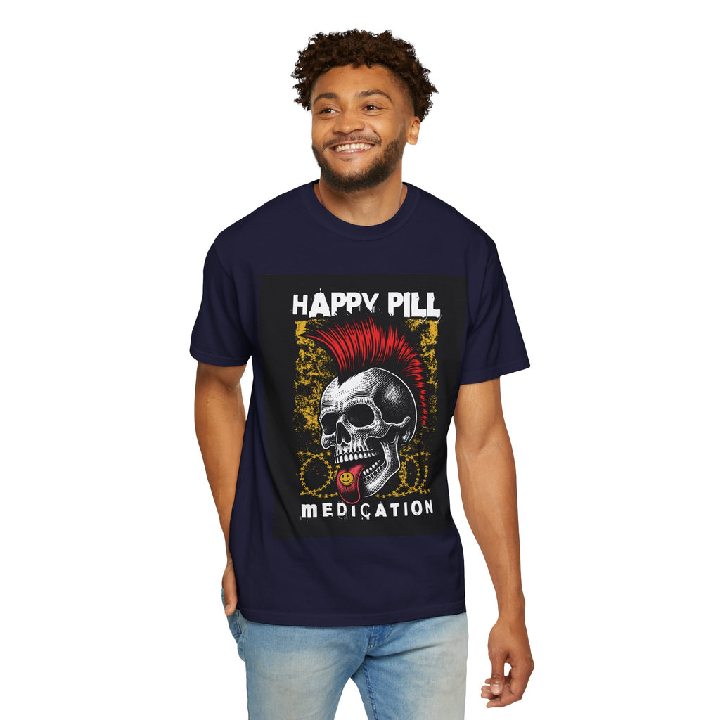 Happy Pill Punk Skull T-Shirt — 'Happy Pill Medication' Graphic Tee