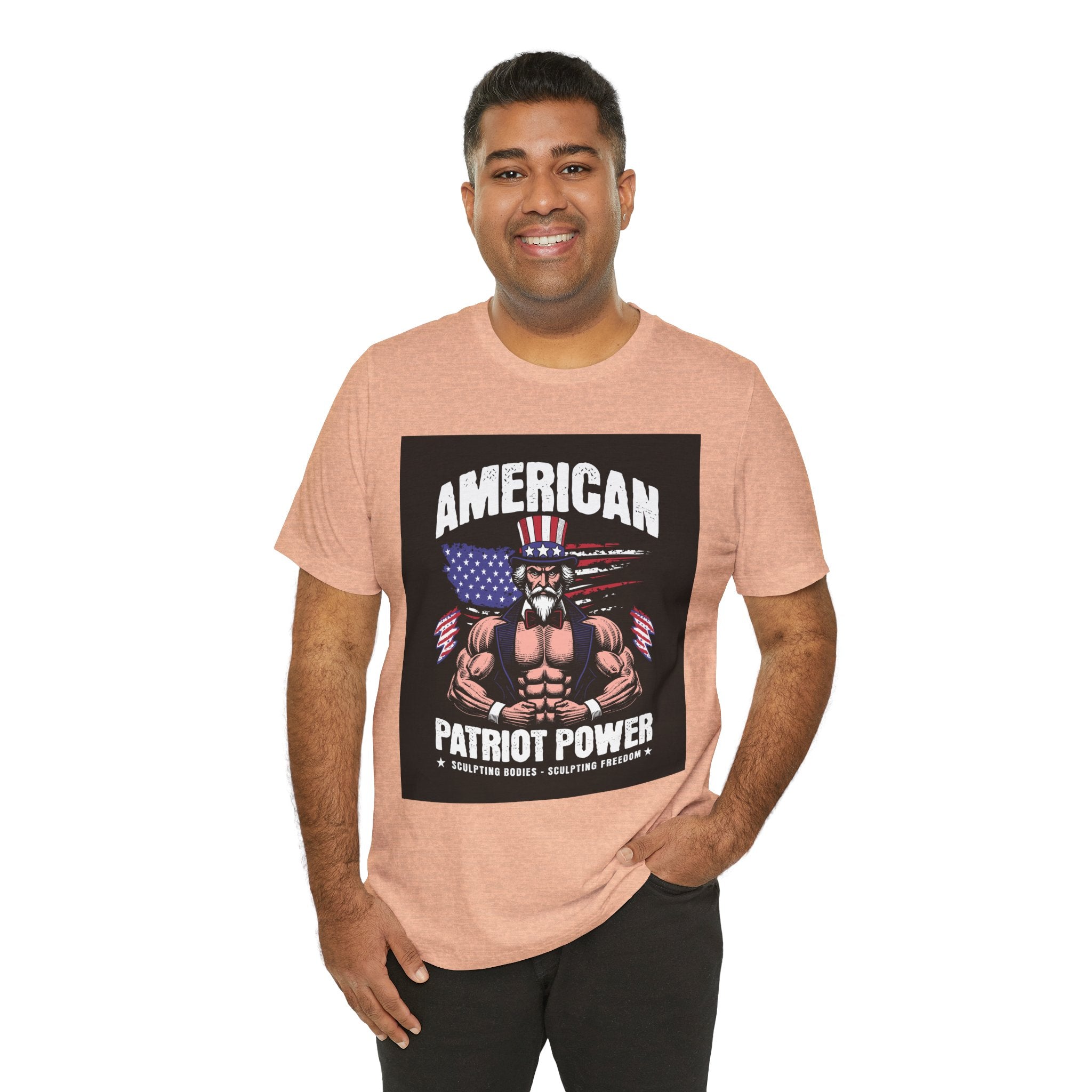 Patriot Power T-Shirt — American Flag Uncle Sam Muscle Graphic Tee