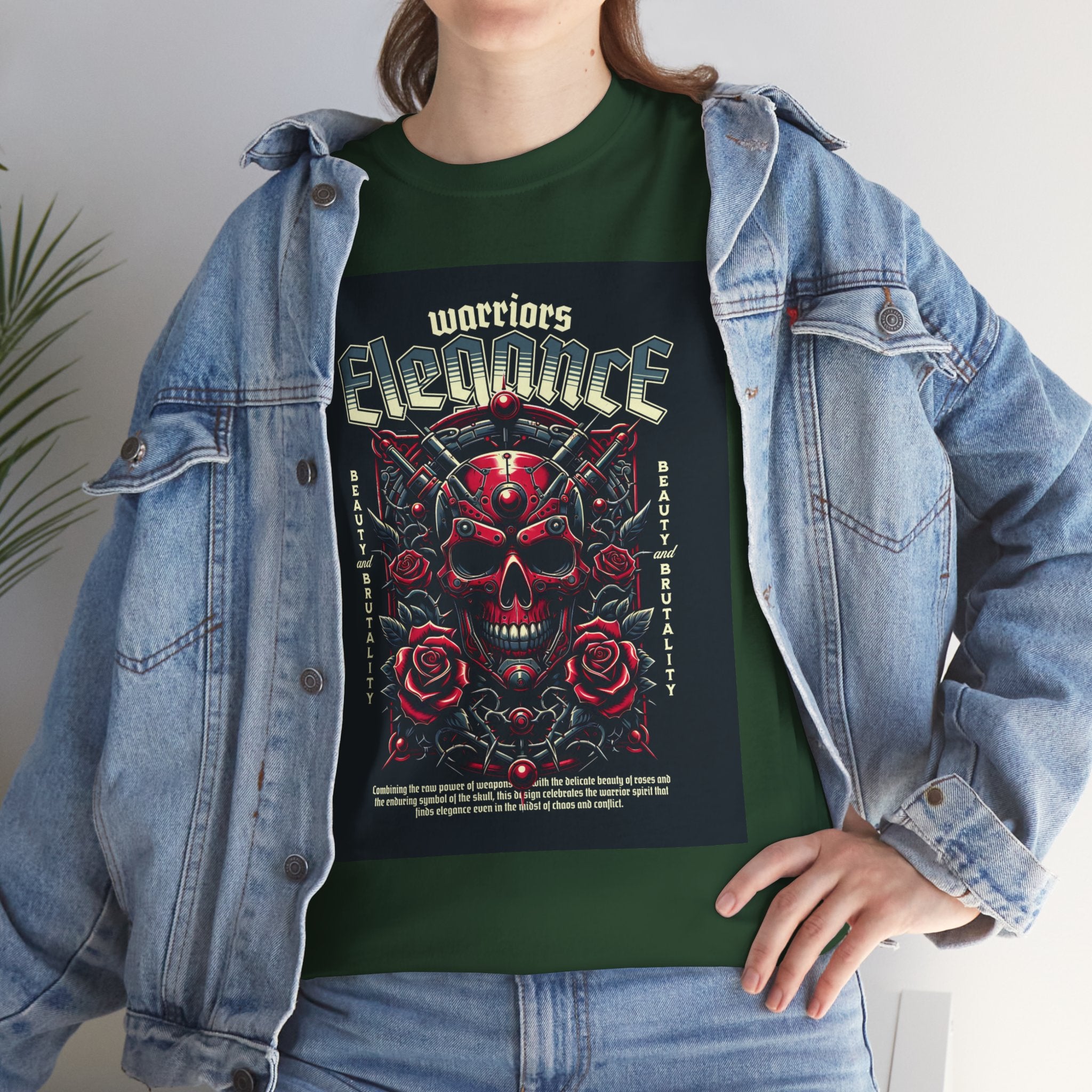 Warriors Electric Skull T‑Shirt — Red Skull & Roses Rock Graphic Tee
