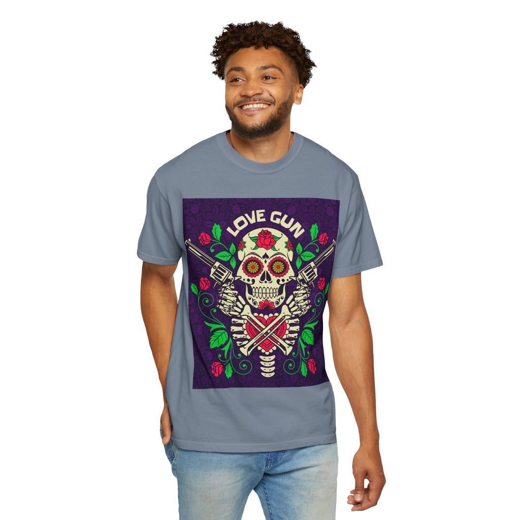 Love Gun Skull T‑Shirt — Day of the Dead Floral Graphic Tee