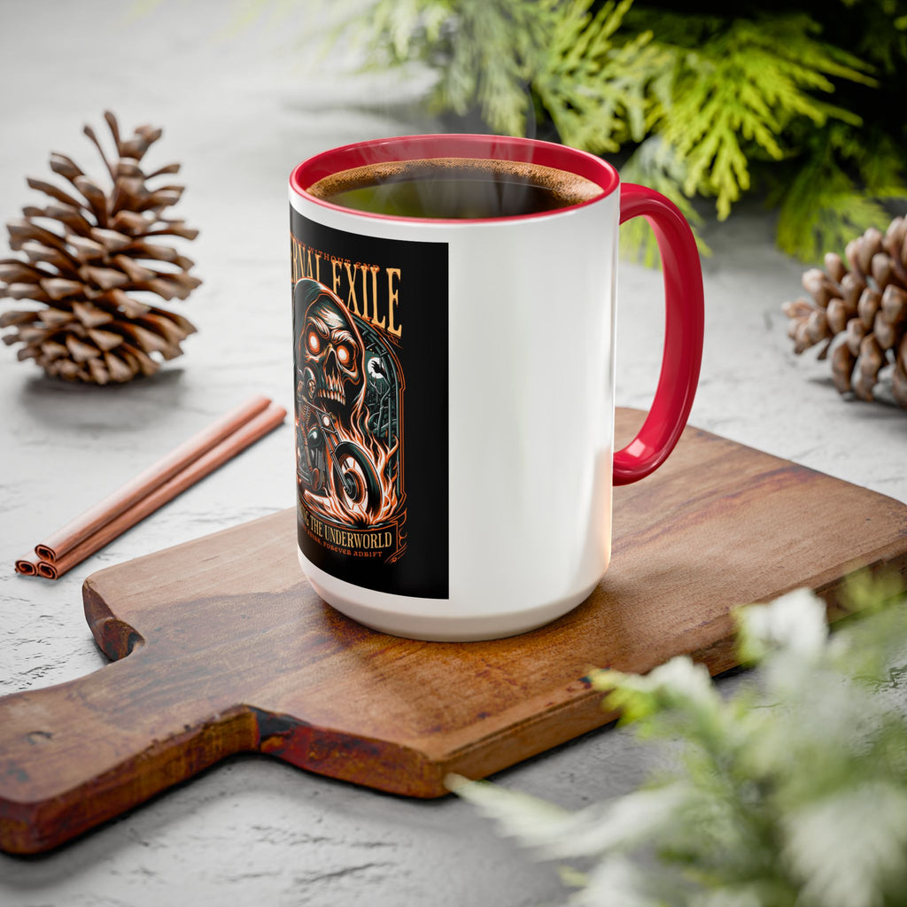 Eternal Exile Skull Biker Mug — Gothic Motorcycle Coffee Cup (11oz/15oz)