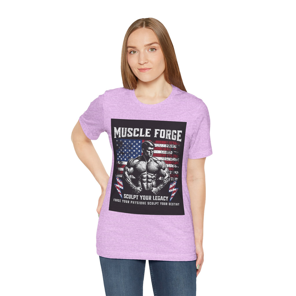 Muscle Forge American Flag Gym Tee — "Sculpt Your Legacy" Fitness T-Shirt