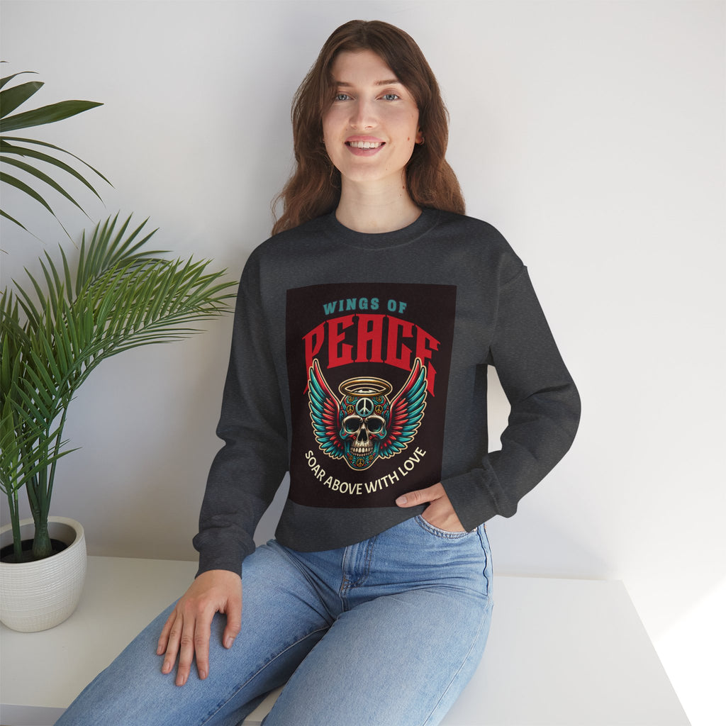 Wings of Peace Skull Crewneck Sweatshirt — Soar Above With Love Graphic