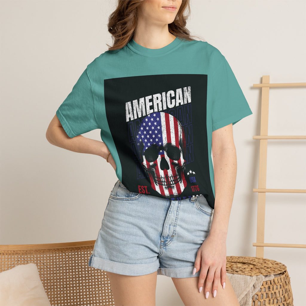 American Skull Flag T-Shirt — "American Forever" Patriotic Graphic Tee