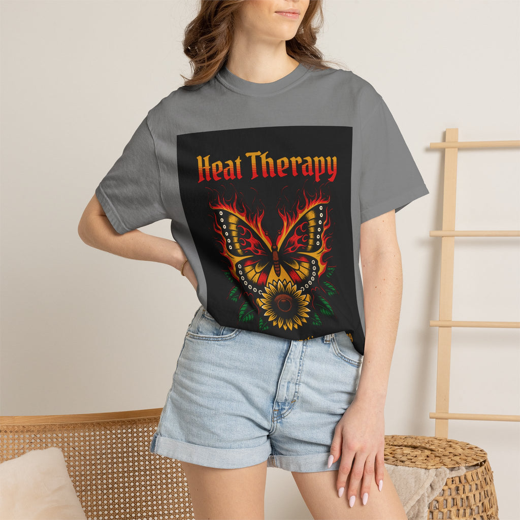 Heat Therapy Butterfly T-Shirt — Retro Floral Sunflower Design