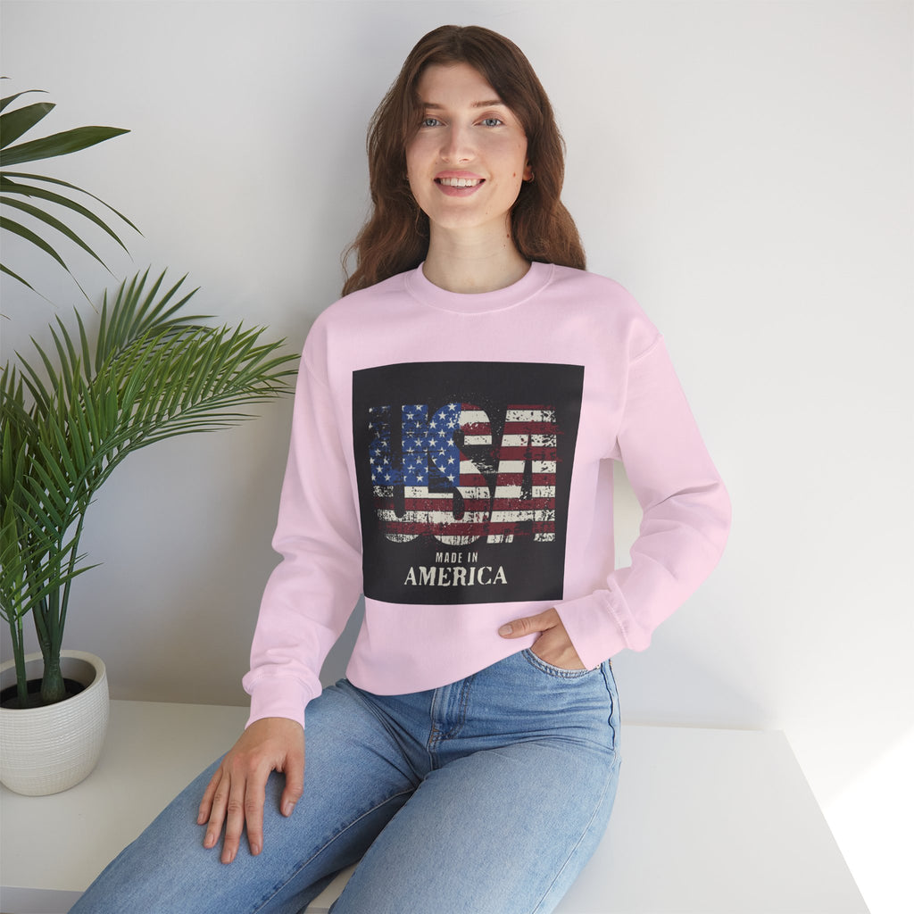 Made in America Flag Crewneck Sweatshirt — USA Vintage Patriotic Pullover