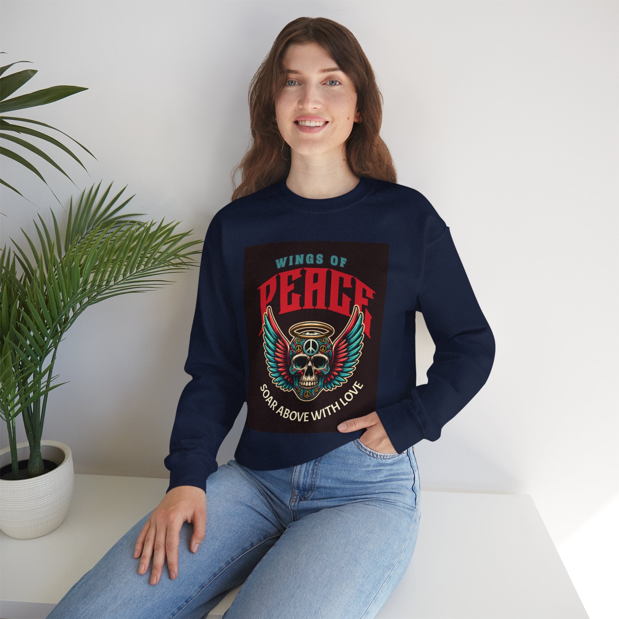 Wings of Peace Skull Crewneck Sweatshirt — Soar Above With Love Graphic