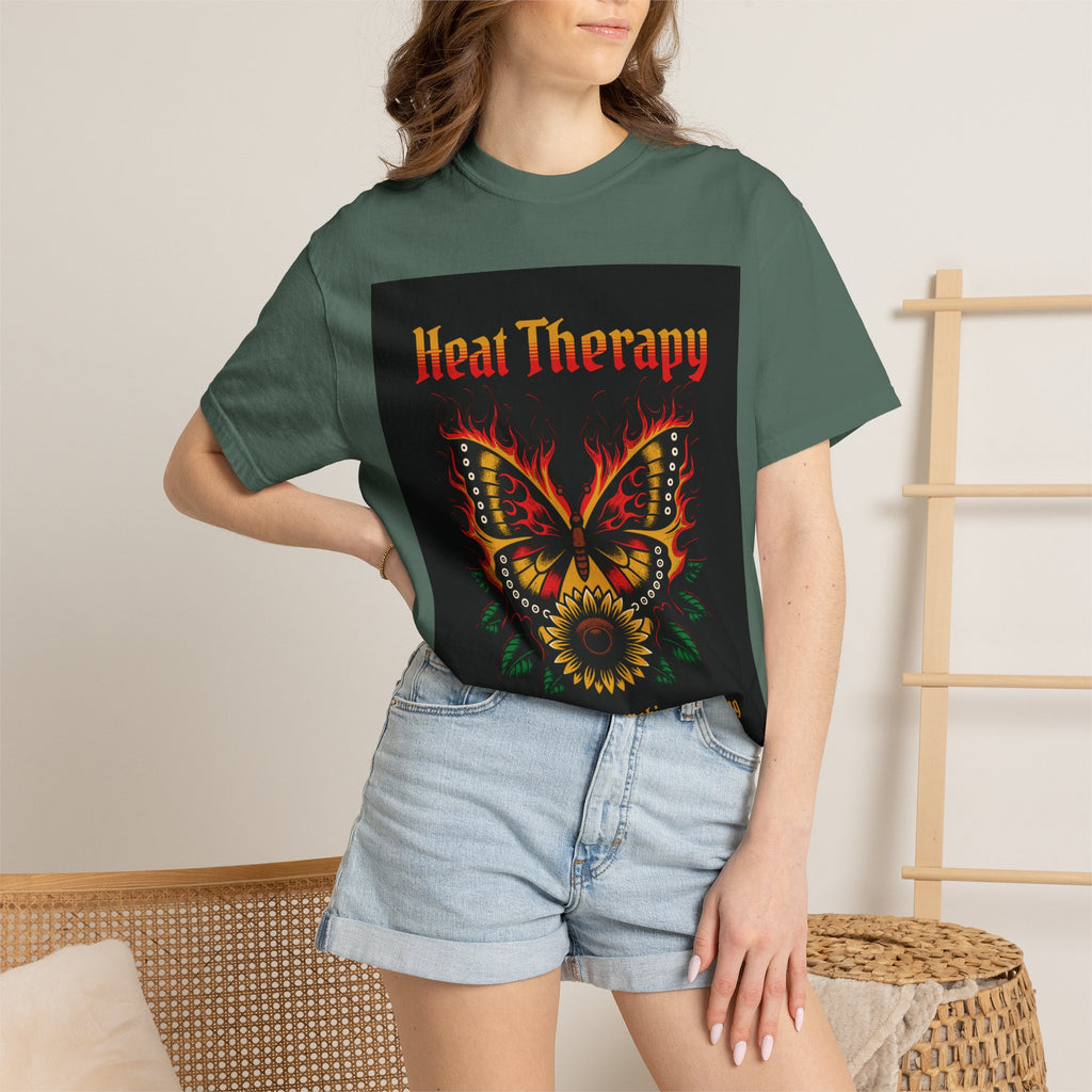 Heat Therapy Butterfly T-Shirt — Retro Floral Sunflower Design