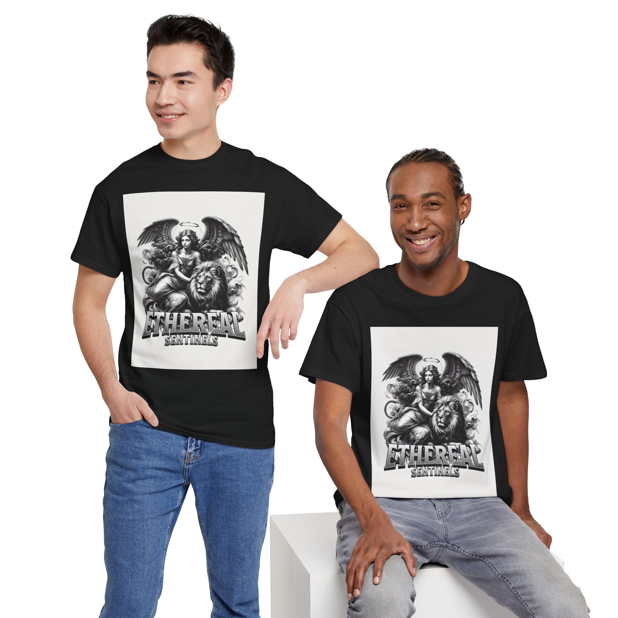 Angel & Lion Graphic Tee — "Ethereal" Vintage Gothic Streetwear