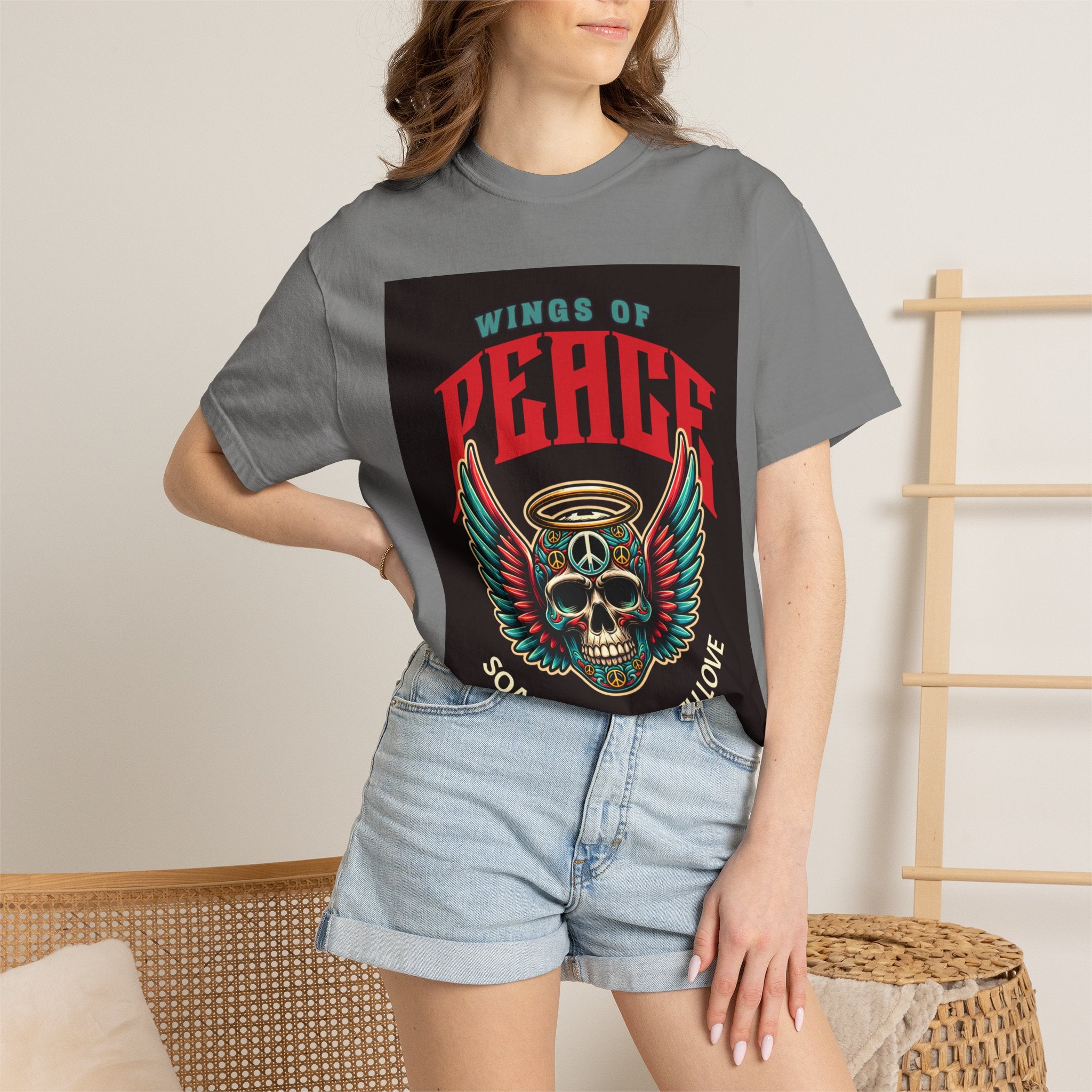 Wings of Peace Skull T-Shirt — "Soar Above With Love" Vintage Graphic Tee