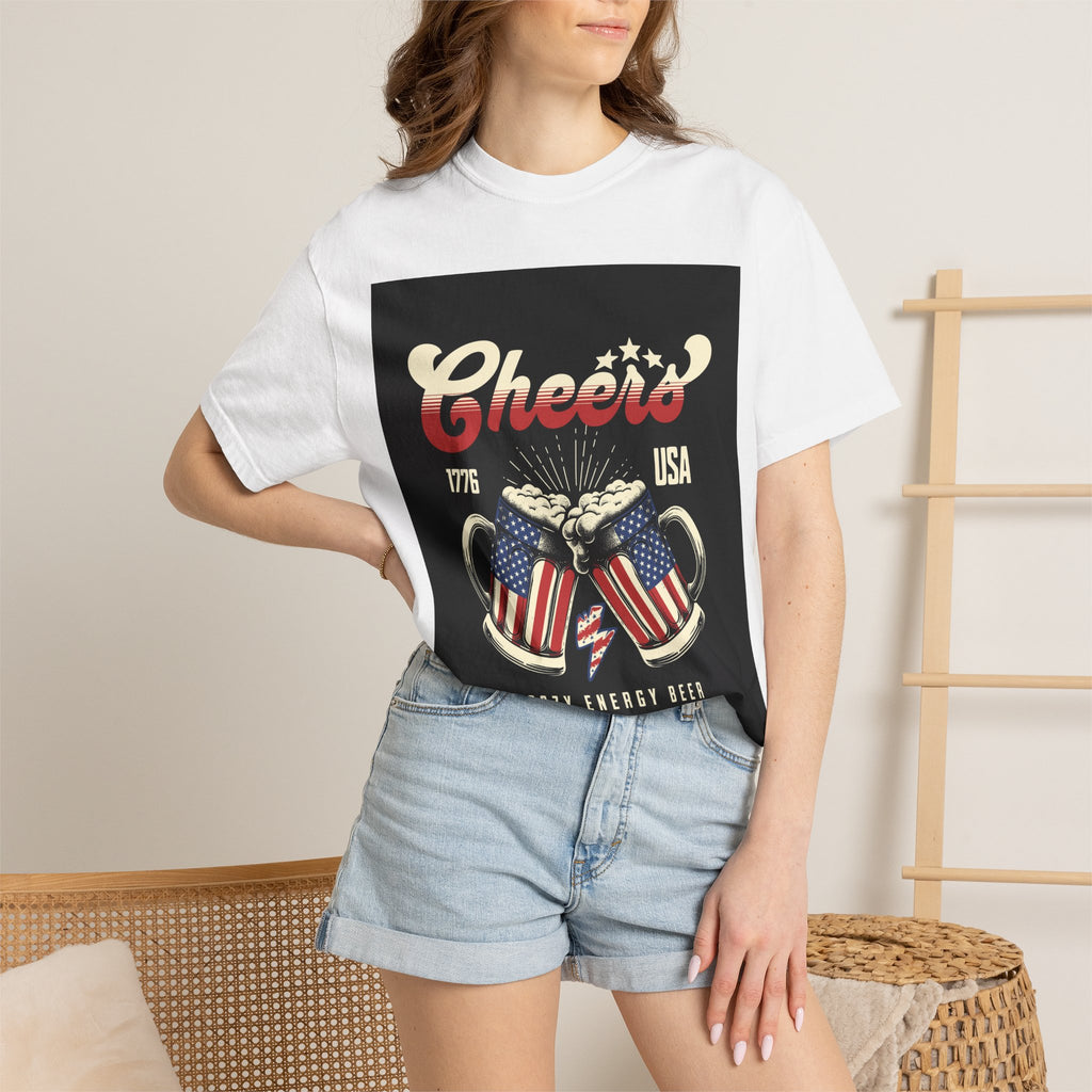 Cheers USA T-Shirt — Patriotic Beer Mugs Graphic Tee (1776)