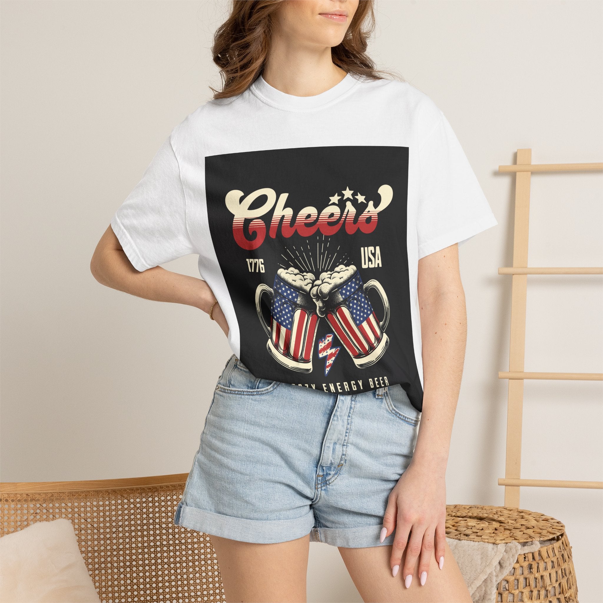 Cheers USA T-Shirt — Patriotic Beer Mugs Graphic Tee (1776)
