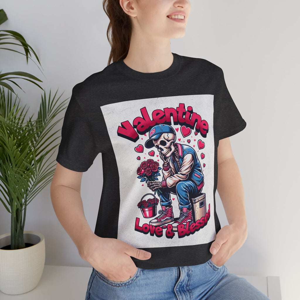 Valentine Skull T-Shirt – "Love & Blessed" Gothic Valentine Tee