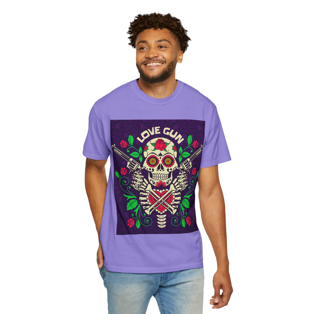 Love Gun Skull T‑Shirt — Day of the Dead Floral Graphic Tee