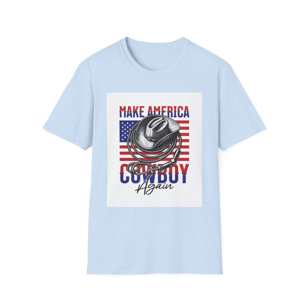 Make America Cowboy Again T-Shirt — Patriotic Western Flag Tee