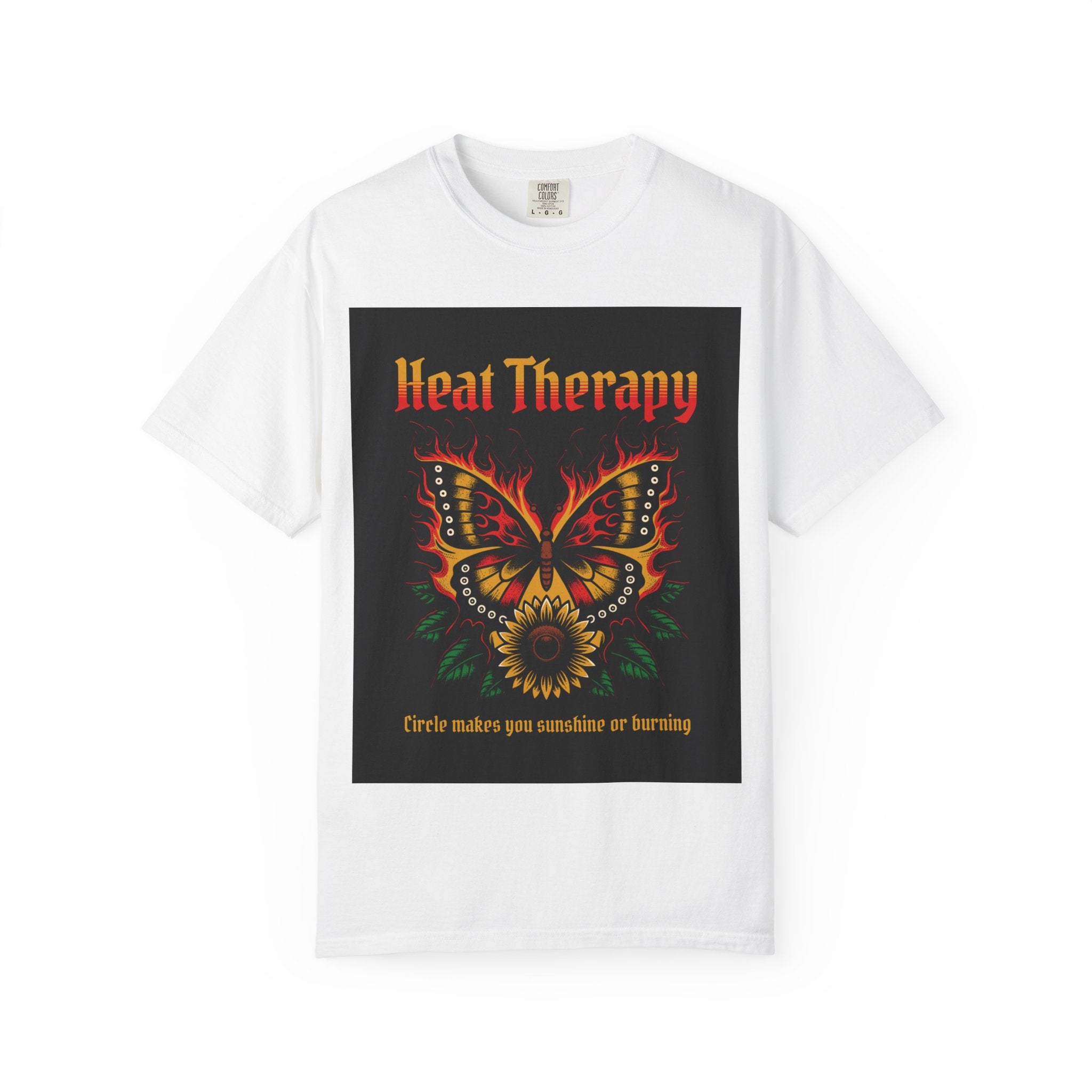 Heat Therapy Butterfly T-Shirt — Retro Floral Sunflower Design