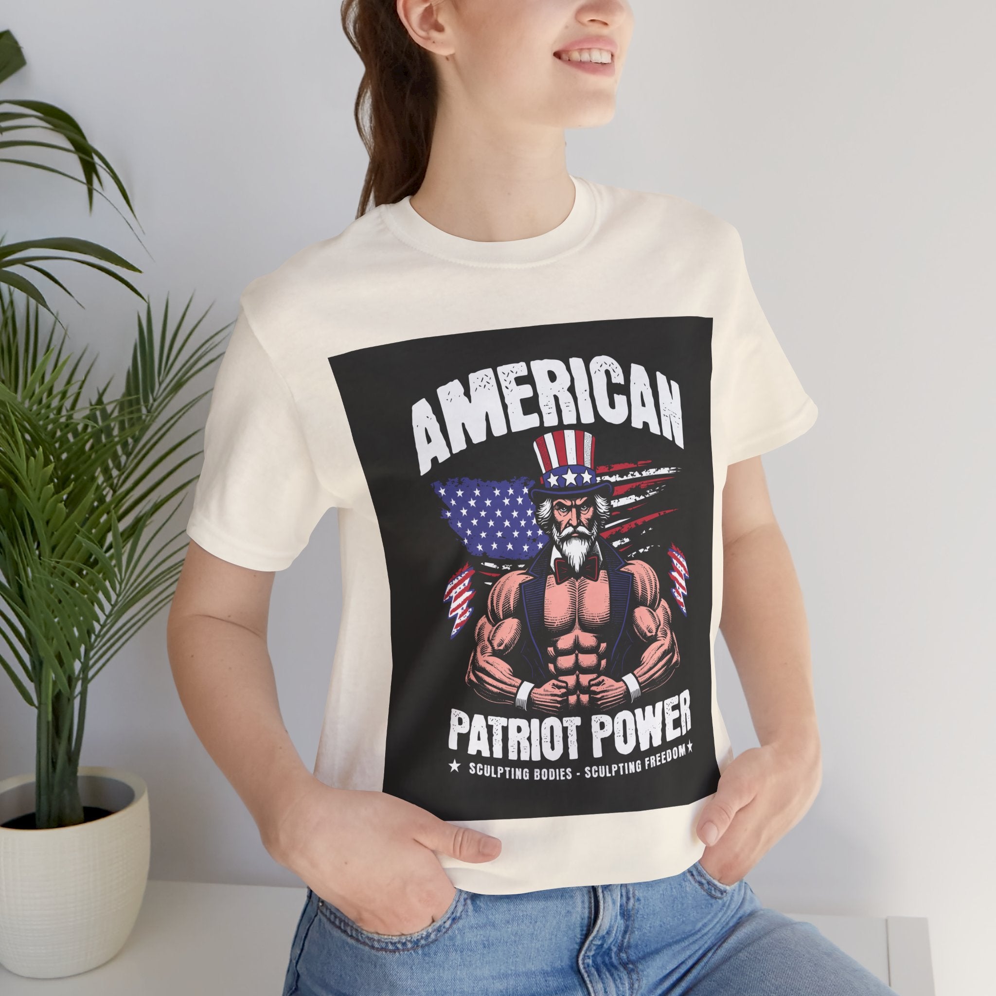 Patriot Power T-Shirt — American Flag Uncle Sam Muscle Graphic Tee