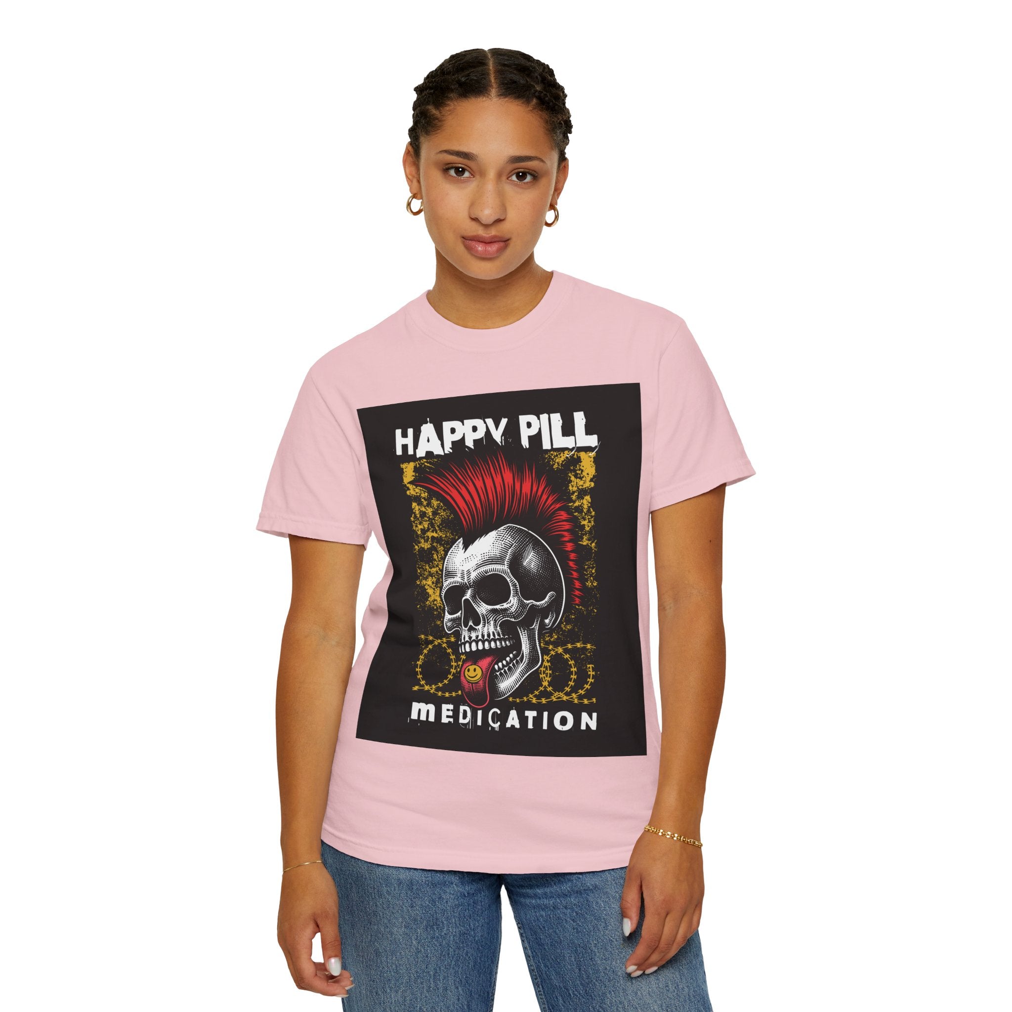 Happy Pill Punk Skull T-Shirt — 'Happy Pill Medication' Graphic Tee