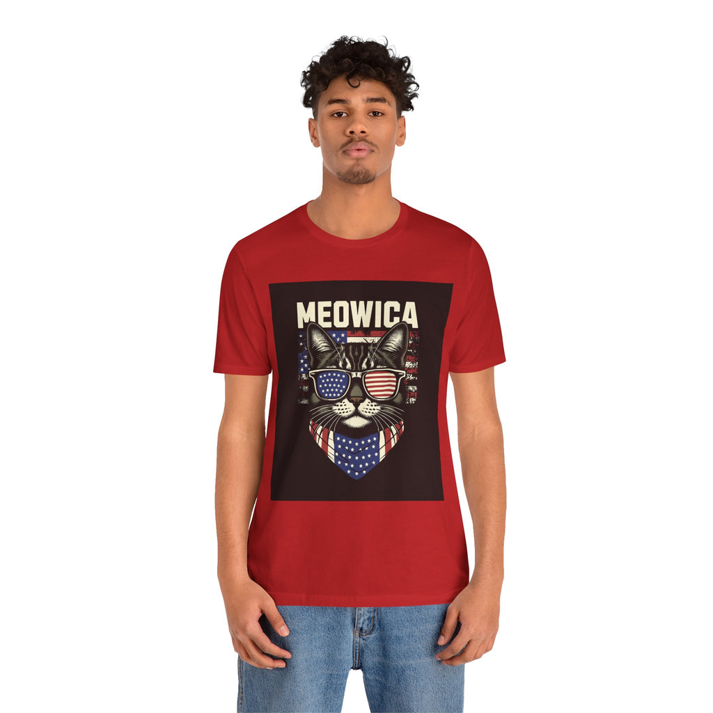 Meowica Cat Tee — Patriotic USA Flag Sunglasses Graphic T-Shirt
